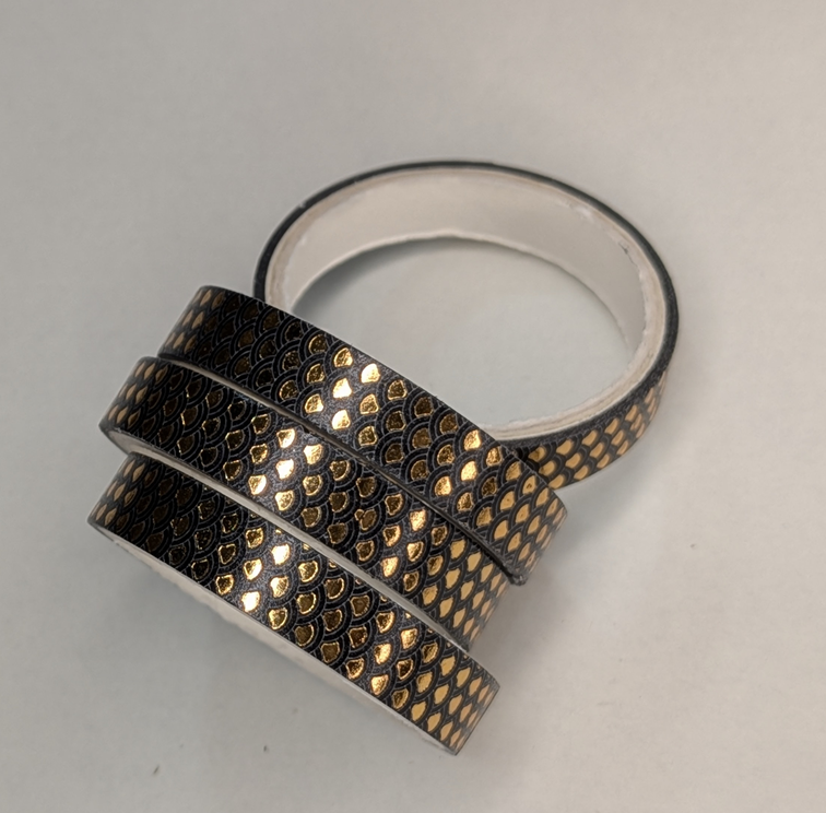 15-Black Washi Tape With Gold Metallic Geometric Pattern