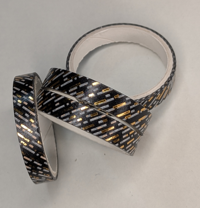 16-Black Washi Tape With Gold Metallic Geometric Pattern