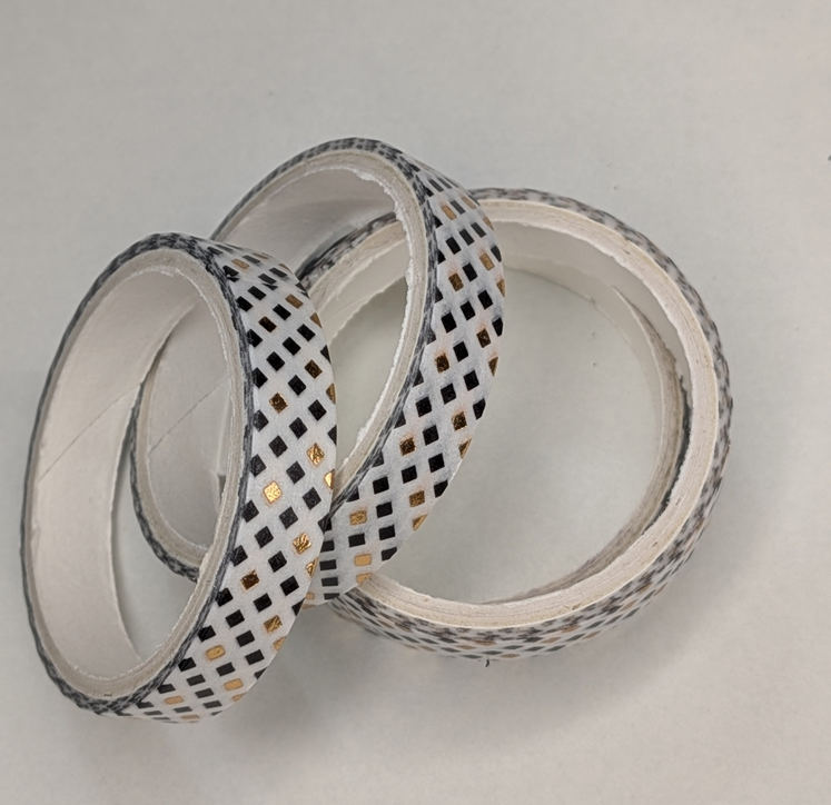 4-White Washi Tape With Gold Metallic Geometric Pattern
