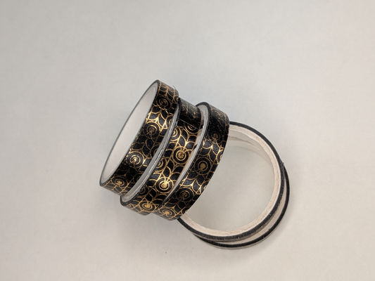 1-Black Washi Tape With Gold Metallic Geometric Pattern