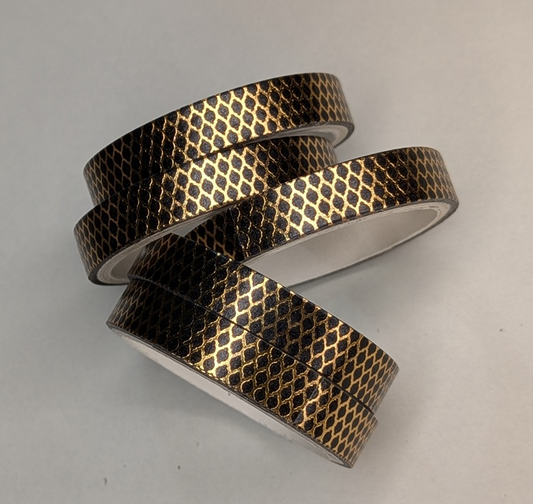 3-Black Washi Tape With Gold Metallic Geometric Pattern