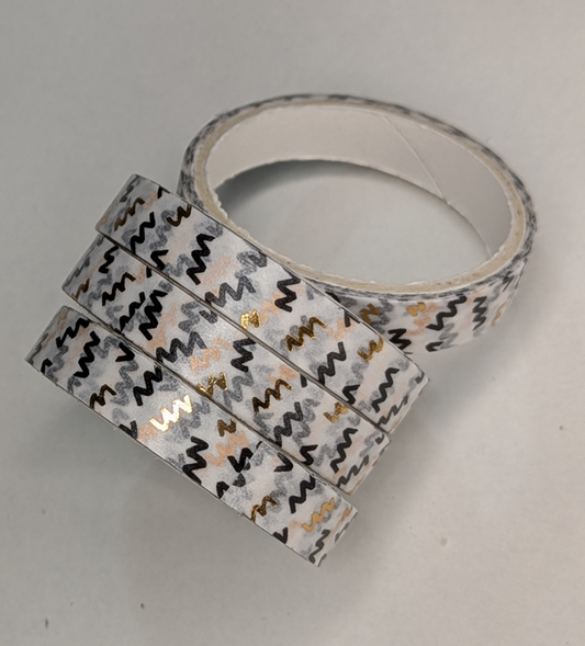 7-White Washi Tape With Gold Metallic Geometric Pattern