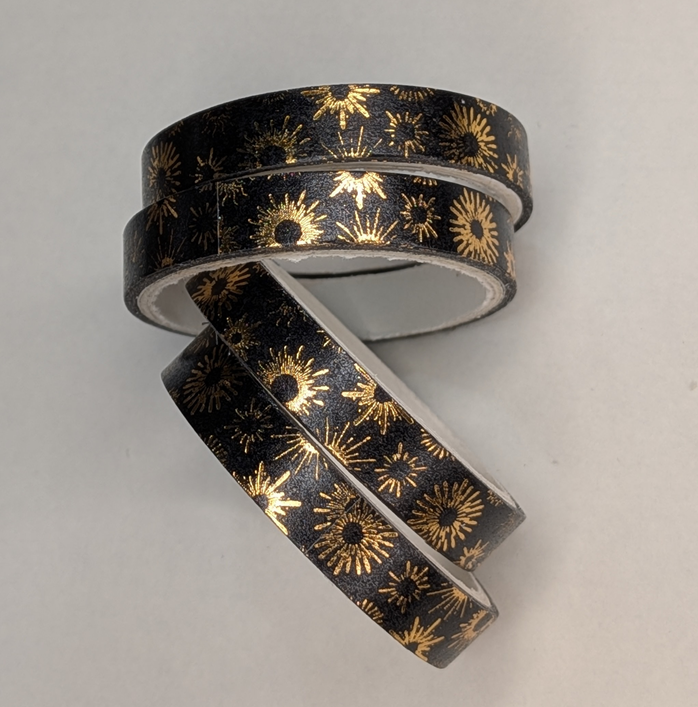 9-Black Washi Tape With Gold Metallic Geometric Pattern